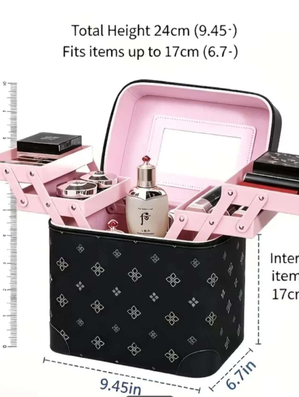 Pink Cosmetic Organizer Case with Mirror - Brand: